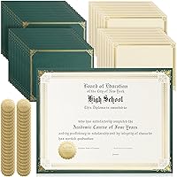 150 Pcs Certificate Kit Includes 50 Gold Foil Certificate Paper 50 Single Sided Certificate Holders 8.5'' x 11'' 50 Gold Foil Award Seals Sticker for Diploma, Award, Accomplishment (Green)