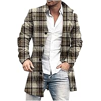 Men Woolen Coat Slim Fit Trench Coats Stylish Print Fall Winter Outerwear Mid-Length Single-breasted Wool Blend Coat
