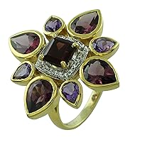 Carillon 4.84 Carat Rhodolite Garnet Pear Shape Natural Non-Treated Gemstone 10K Yellow Gold Ring Engagement Jewelry for Women & Men