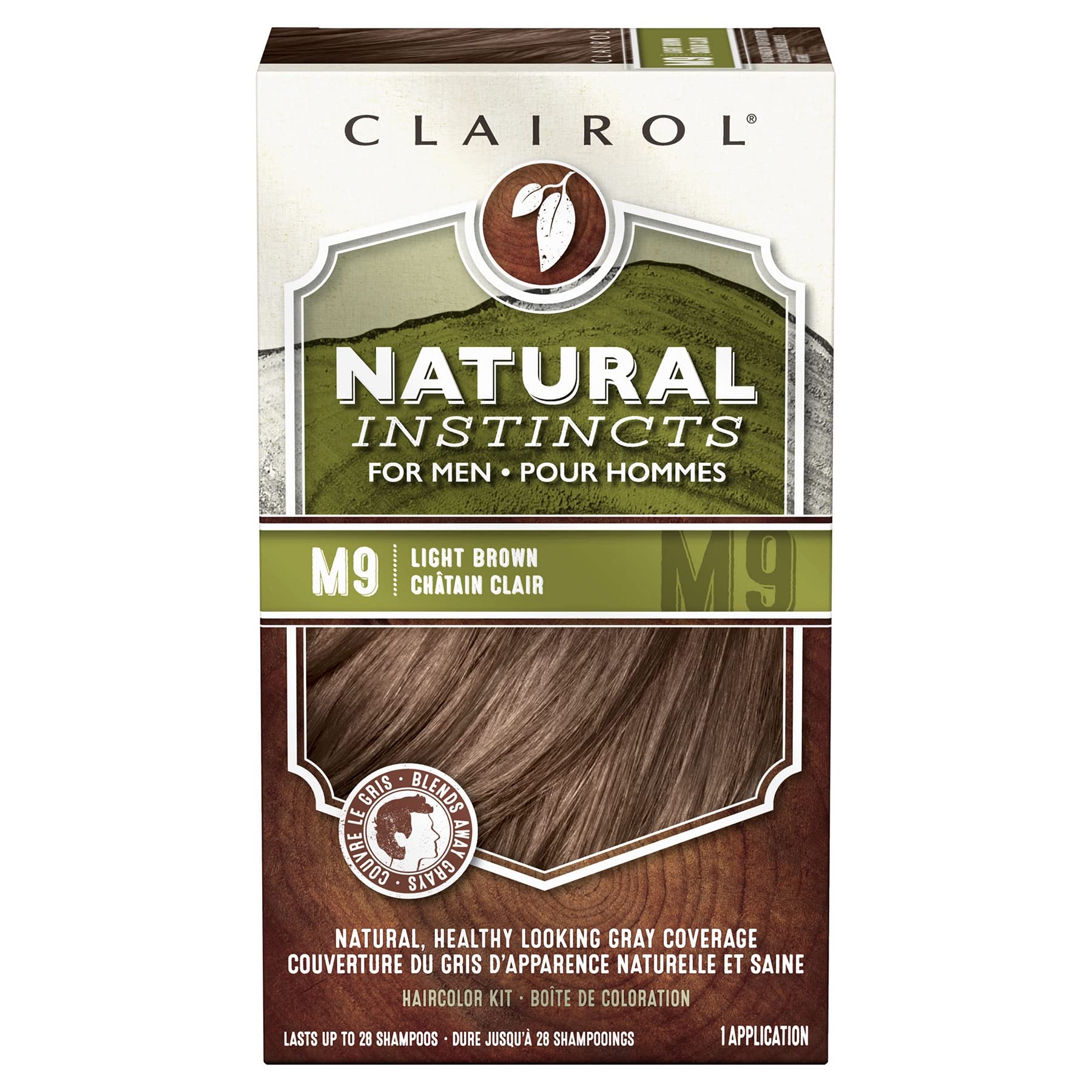 Clairol Natural Instincts Demi-Permanent Hair Dye for Men, M9 Light Brown Hair Color, Pack of 1