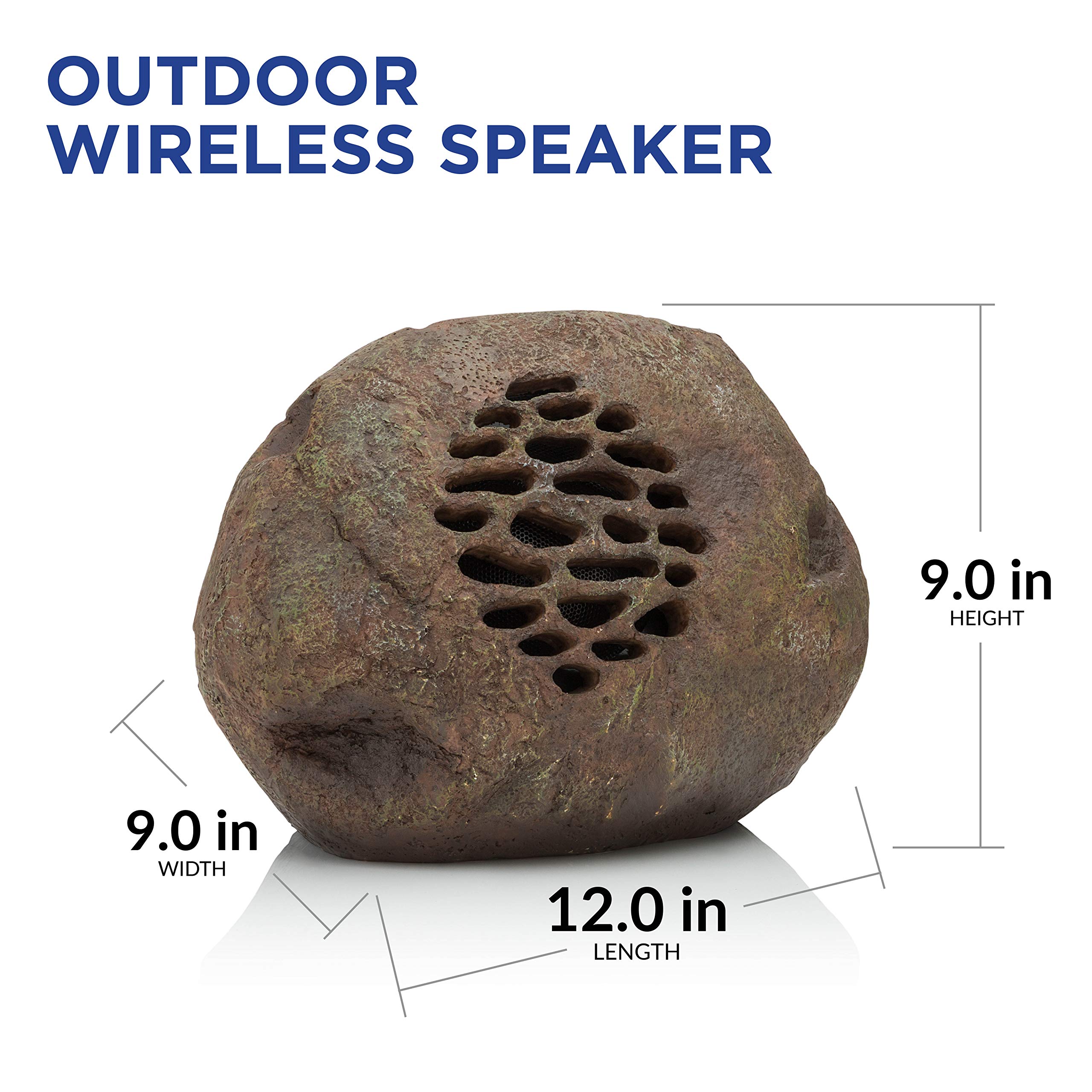 Alpine Corporation Weather-Resistant Bluetooth Solar-Powered Outdoor Wireless Rock Speaker – Set of 2, Brown