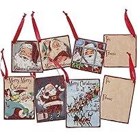 Primitives by Kathy Vintage Christmas Wood Gifts Tags, Set of 6, Retro Santa, 6 Count