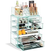 Sorbus Clear Cosmetic Makeup Organizer - Make Up & Jewelry Storage, Case & Display - Spacious Design - Great Holder for Dresser, Bathroom, Vanity & Countertop (3 Large, 4 Small Drawers) [Teal Thrill]