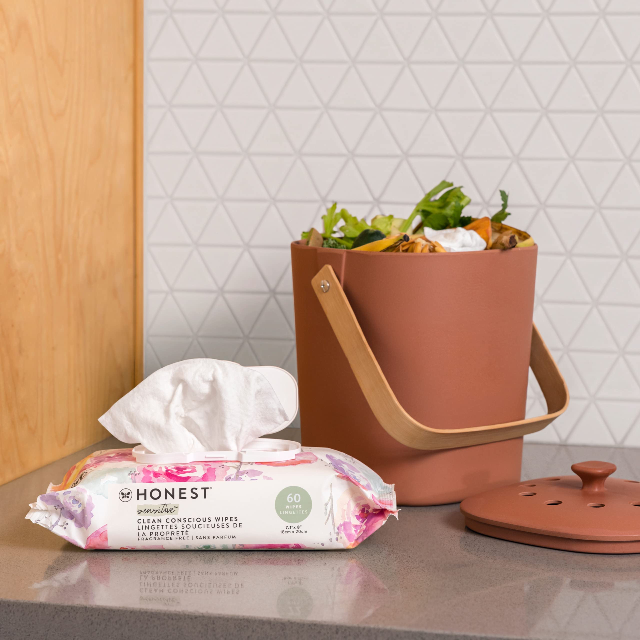 The Honest Company Clean Conscious Wipes | 99% Water, Compostable, Plant-Based, Baby Wipes | Hypoallergenic, EWG Verified | Rose Blossom, 60 Count