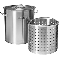 GasOne Stainless Steel Stockpot with Basket – 36qt Stock Pot with Lid and Reinforced Bottom – Heavy-Duty Cooking Pot for Deep Frying, Turkey Frying, Beer Brewing, Soup, Seafood Boil – Satin Finish