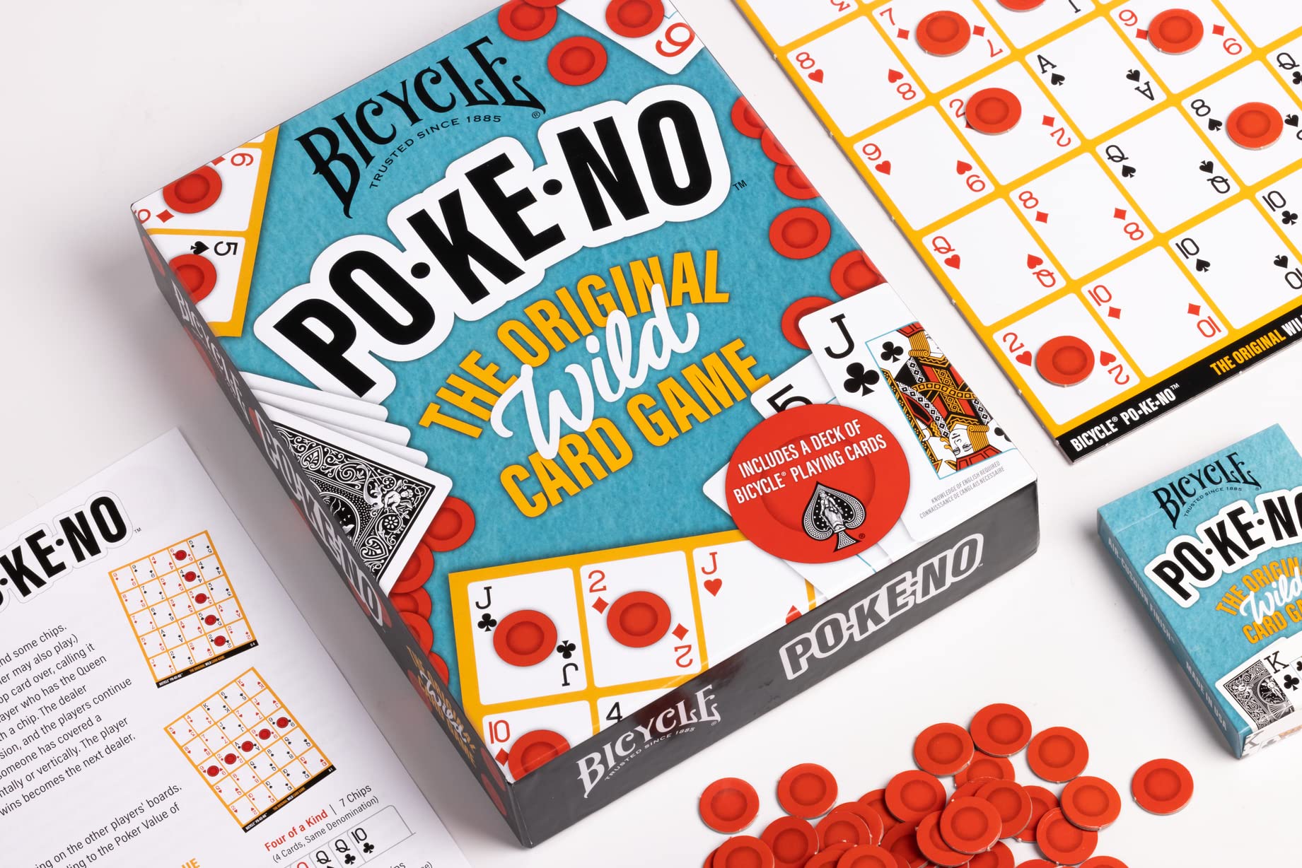Bicycle Pokeno Playing Card Game Pack (Includes 1 Deck, Scorecards, and Chips)
