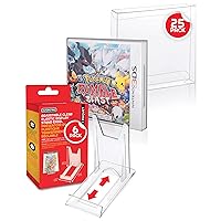 EVORETRO 1x 25-Pack Game Box Protector for Nintendo 3DS Physical Media Game Case + 1x 6-Pack Card Display Stand Adjustable Mini Easel Stand, Picture Stands for Display