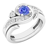 Dazzlingrock Collection 4.5 MM Round Gemstone & White Diamond Ladies Swirl Engagement Ring With Matching Band Set, Available in 10K/14K/18K Gold & 925 Sterling Silver
