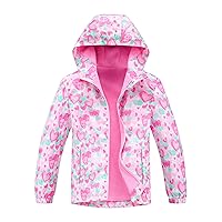C2M Girls Boys Rain Jacket Waterproof Hooded Raincoats Fleece Lined Windbreakers for Kids
