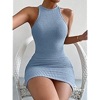 Fall Dresses for Women 2023 Keyhole Back Halter Bodycon Dress Dresses for Women (Color : Dusty Blue, Size : X-Small)