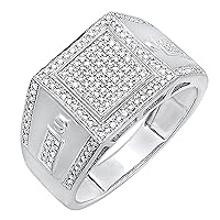 Dazzlingrock Collection Round White Diamond Square Frame Signet Style Inspired Wedding Ring for Him (0.51 ctw, Color I-J, Clarity I2-I3) in 925 Sterling Silver