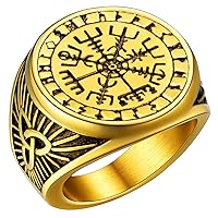 FaithHeart Viking Vegvisir Pirate Compass Rings, Stainless Steel/18K Gold Plated Norse Symbol Vintage Jewelry Personalized Custom