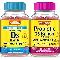 Vitamin D3 1000mcg Sugar Free + Probiotics 25B + Prebiotics, Gummies Bundle - Great Tasting, Vitamin Supplement, Gluten Free, GMO Free, Chewable Gummy