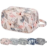 Narwey Travel Toiletry Bag for Women Traveling Dopp Kit Makeup Bag Organizer for Toiletries Accessories Cosmetics (Beige Flamingo)