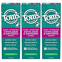 Tom's of Maine Fluoride-Free Antiplaque & Whitening Natural Toothpaste, Spearmint, 4.5 oz. 3-Pack