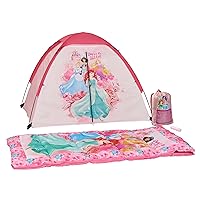 Disney Princess Kids Camp Set - Tent, Backpack, Sleeping Bag and Flashlight - 4 Piece Indoor/Outdoor Princess Kids Set,Multi,D-4SLGFL20PRN