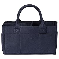 Sammy & Lou Collapsible Navy Felt Storage Caddy, Divided Design To Keep Diapers, Wipes And Changing Items Organized, Two Handles, 12 in x 6 in x 8 in