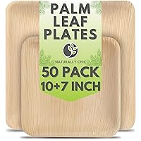 Palm Leaf Plates 10 Inch & 7 Inch Square Bamboo Plates [50-Pack] - Biodegradable and Compostable Plates Set with Appetizer and Dinner Plates - Wood Disposable Plates Party Pack