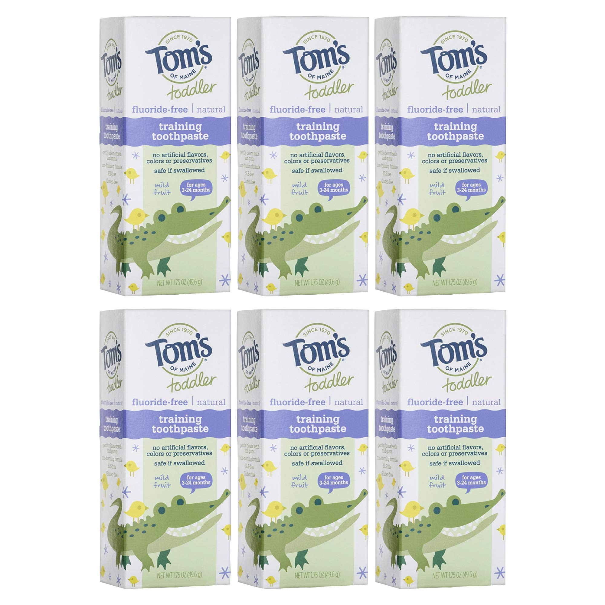 Tom's of Maine Toddlers Fluoride-Free Natural Toothpaste in Mild Fruit Gel, 1.75 Ounce (Pack of 6)
