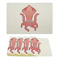 Giant Squid Animal Durable Placemats Fashion Linen Table Mat Heat Resistant Place Mats Dining Table Decor 4PCS