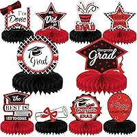10PCS Class of 2024 Graduation Party Decorations 2024 Congrats Grad Honeycomb Centerpieces Congratulate Graduation Table Toppers for Graduation Party Favor Supplies(Red Black)
