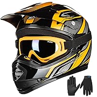 ILM Youth Kids ATV Motocross Helmet Goggles Sports Gloves Dirt Bike Motorcycle Off Road DOT Approved B07 (Youth-L, Yellow Black)