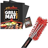 Grillaholics Essentials Nylon Grill Brush + Grill Mat Heavy Bundle