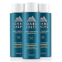 Oars + Alps Men's Moisturizing Body and Face Wash, Skin Care Infused with Vitamin E and Antioxidants, Sulfate Free, California Coast, 3 Pack