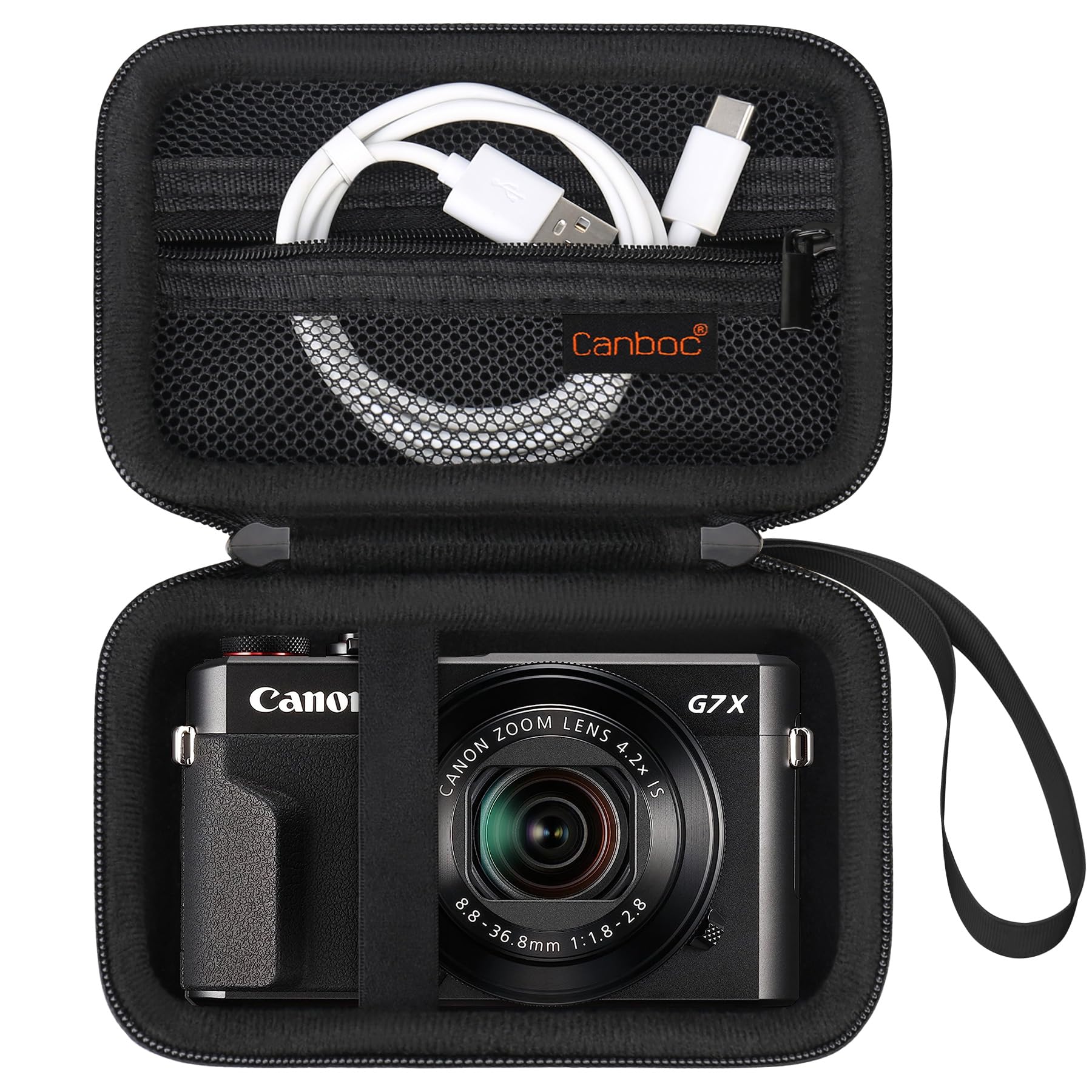 Canboc Camera Case for Canon PowerShot G7 X Mark II/ G7X Mark III Digital 4K Vlogging Camera, Point and Shoot 4K Video Camera Bag, Zipper Mesh Pocket fits USB Cable, Batteries, Black