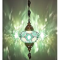 CopperBull Turkish Moroccan Handmade Mosaic Colorful Hanging Ceiling Lamp Pendant Light Fixture with Metal Leaf Chains