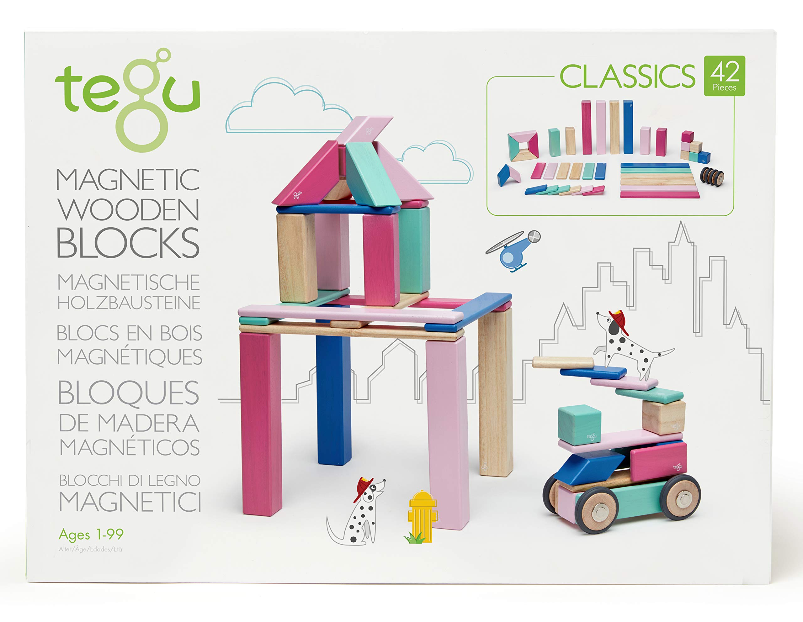 42 Piece Tegu Magnetic Wooden Block Set, Blossom, 1-99 years old
