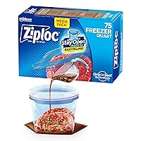 Ziploc Quart Food Storage Freezer Bags, Stay Open Design with Stand-Up Bottom, Easy to Fill, 75 Count