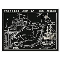 Treasure Hunter Map of Oak Island | Nova Scotia Canada | Vintage Wall Art Print Poster (Artist Canvas, 12 x 15 inches (original))