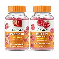 Lifeable Probiotic 2 Billion CFU + Biotin, Gummies Bundle - Great Tasting, Vitamin Supplement, Gluten Free, GMO Free, Chewable Gummy