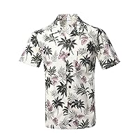 Men's Casual Beach Hawaiian Tropical Print Button Down Cotton Shirt
