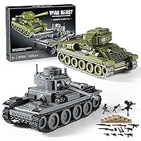 WW2 Army Tanks Toy Building Kit, Create a Soviet T-34 Tank & a German Panzer 38(t) Tank, Great Military Model Toys Gift for Boys, Kids, and Teens Age 8+ (1008 Pieces)