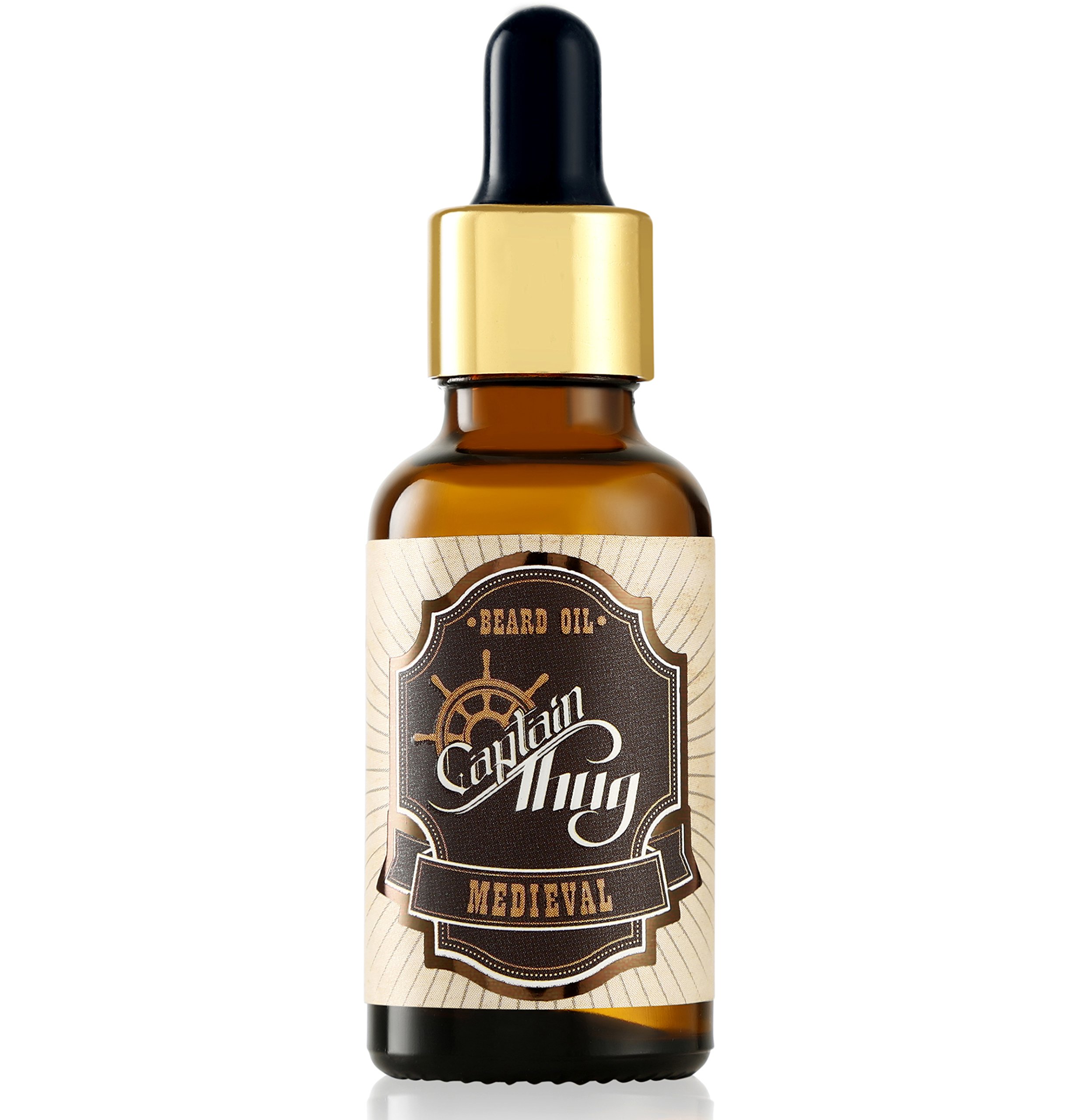 Captain Thug Medieval Beard Oil Conditioner – Ultra Premium Ayurveda – 9 Essential Oils – Softens, Smooths & Strengthens Beard Growth – Grooming Beard and Mustache Nourishment Treatment – 1 fl. oz.