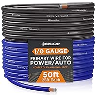 InstallGear 1/0 Gauge Wire (50ft) Copper Clad Aluminum CAA - Primary Automotive Wire, Car Amplifier Power & Ground Cable, Battery Cable, Car Audio Speaker Stereo, RV Trailer Wiring Welding Cable 1/0ga