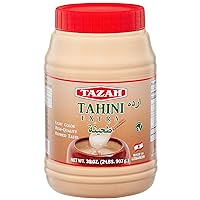 TAZAH Tahini Paste for Hummus Baba Ganoush 32oz - 2lbs Natural Stone Ground Lebanese Sesame Paste Vegan Cholesterol-Free No Preservatives Perfect for Delicious Middle Eastern Dishes
