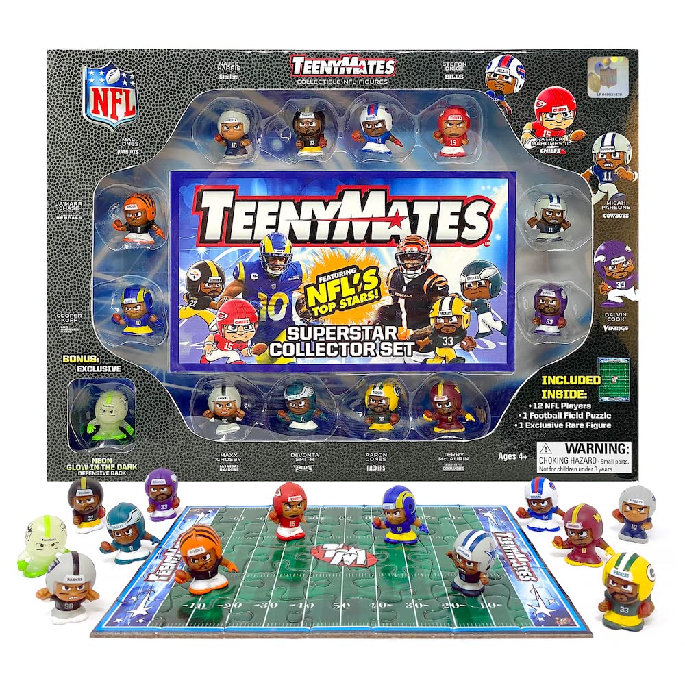 Party Animal Teenymates 2022 / 2023 NFL Series 11 - NFL Football Player Figures Collector Box Set 12 Players Plus Rare Exclusive Glow Defensive Back Figure