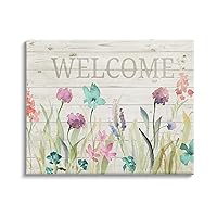 Welcome Sign Spring Wildflower Meadow Rustic Pattern, Design by Lanie Loreth Canvas Wall Art, 20 x 16, Beige