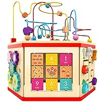 TOP BRIGHT Wooden Activity Cube for Baby 6-12 Months, Bead Maze for Toddler 1-3 Large, Montessori Toys for 1 Year Old Baby Girls Gift