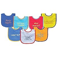 Luvable Friends Unisex Baby Cotton Terry Drooler Bibs with PEVA Back, Blue Food, One Size