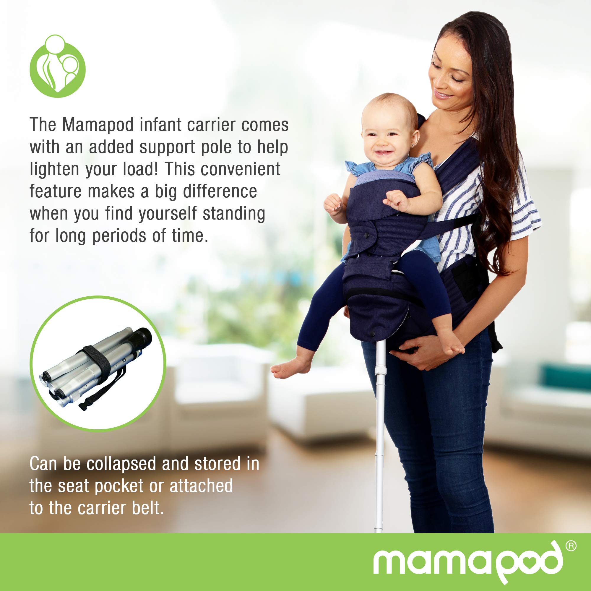 Mamapod All-Position Baby and Toddler Carrier with Hip Seat and Support Pole, Blue