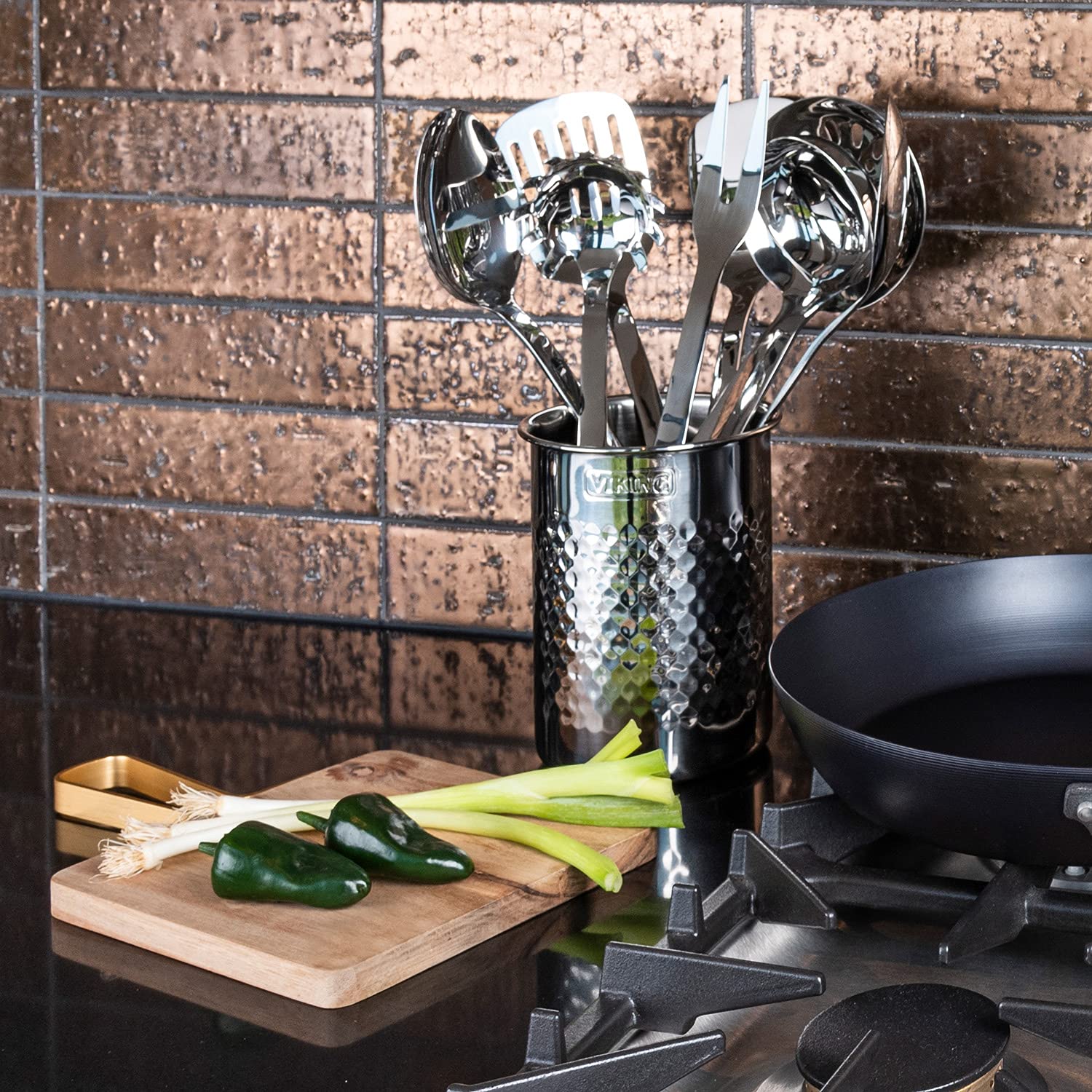 Viking Culinary 304 Stainless Steel Kitchen Utensil Set, Ergonomic Stay-Cool Handles, Dishwasher Safe, Silver, 8 Piece