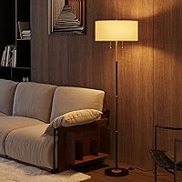 2-Light Floor Lamp, Mid Century Floor Lamp with White Fabric Shade, Standing Lamp Tall Lamp for Living Room Bedroom, 3 Color Temperatures 9W Bulb Include