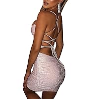 FV RELAY Women's Sexy Glitter Bandage Bodycon Wrap Dress Sleeveless Mini Club Party Dresses