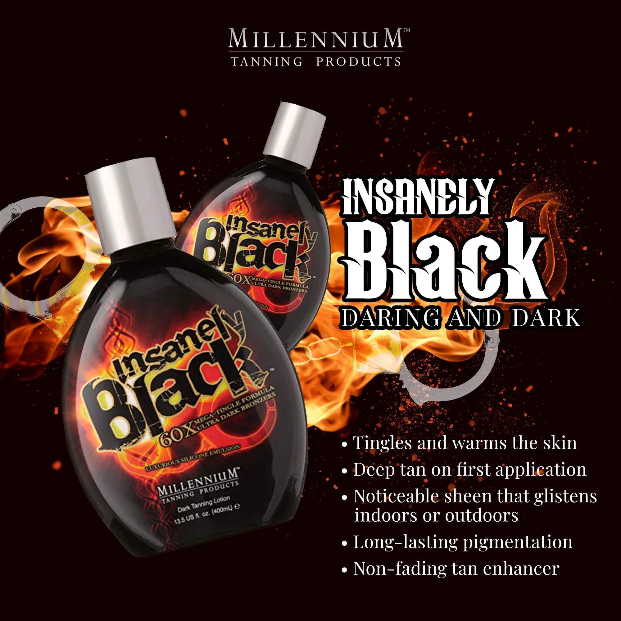 Millennium Tanning Insanely Black 60x, Mega Tingle Dark Tanning Lotion, 13.5 Ounces