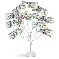 Money Tree Gift Card Holder with 10 Clips & LED Lighted Tips - White Money Tree Gift Holder for Cash - Ideal Present for Wedding, Birthday, Easter & Christmas - Photo & Gift Card Tree