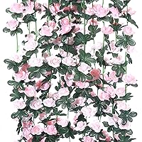 PARTY JOY 8pcs 65.6Ft Flower Garland, Fake Rose Vine Artificial Flowers Hanging Rose Ivy Garland for Room Wall Decor Hanging Baskets Wedding Arch Garden Background Decor (Light Pink-8PCS)